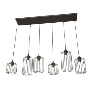 Sospensione Minimal Industrial Minerva 6 Luci Lineari Nera
