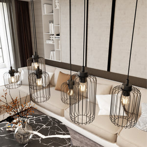 Sospensione Minimal Industrial Minerva 6 Luci Lineari Nera