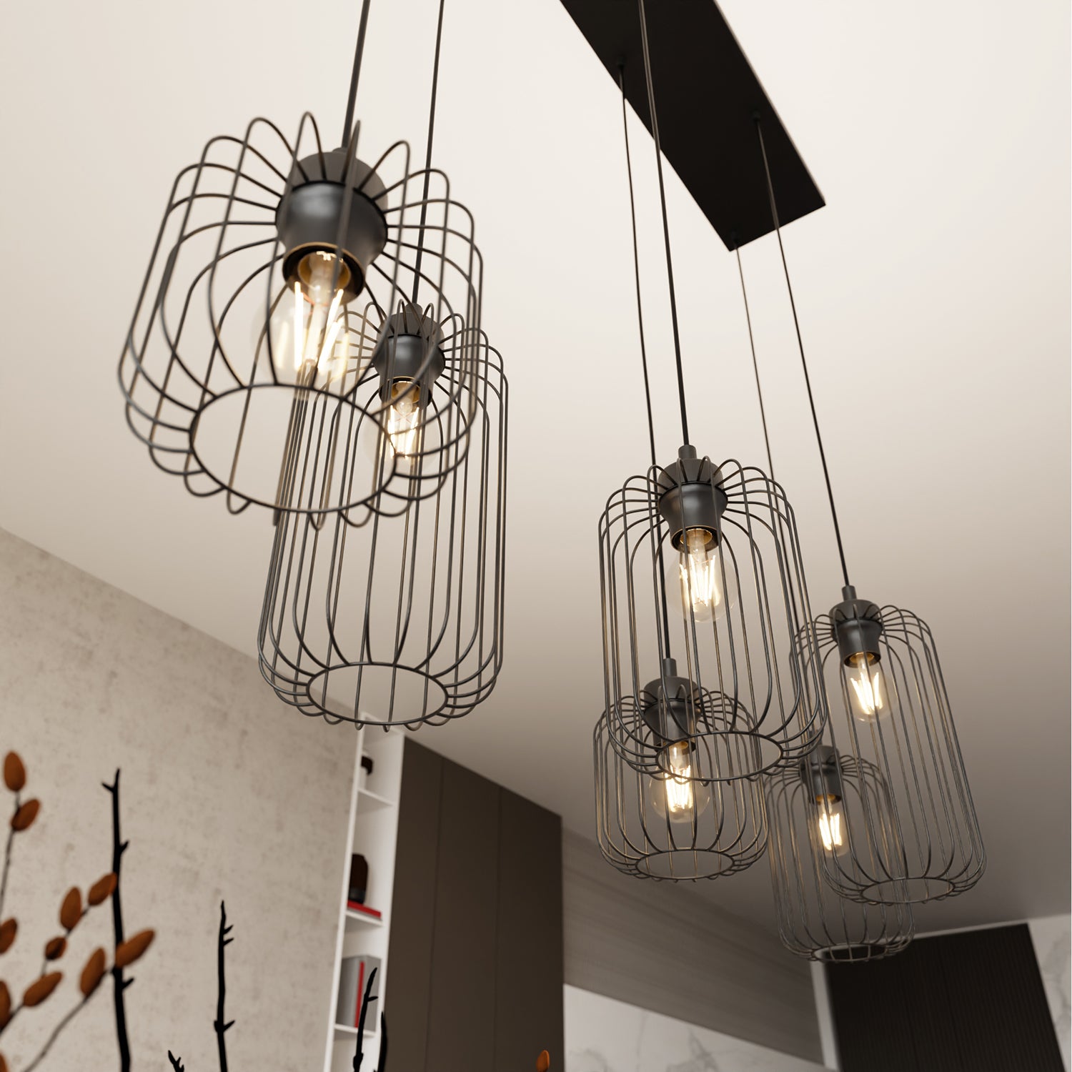 Sospensione Minimal Industrial Minerva 6 Luci Lineari Nera