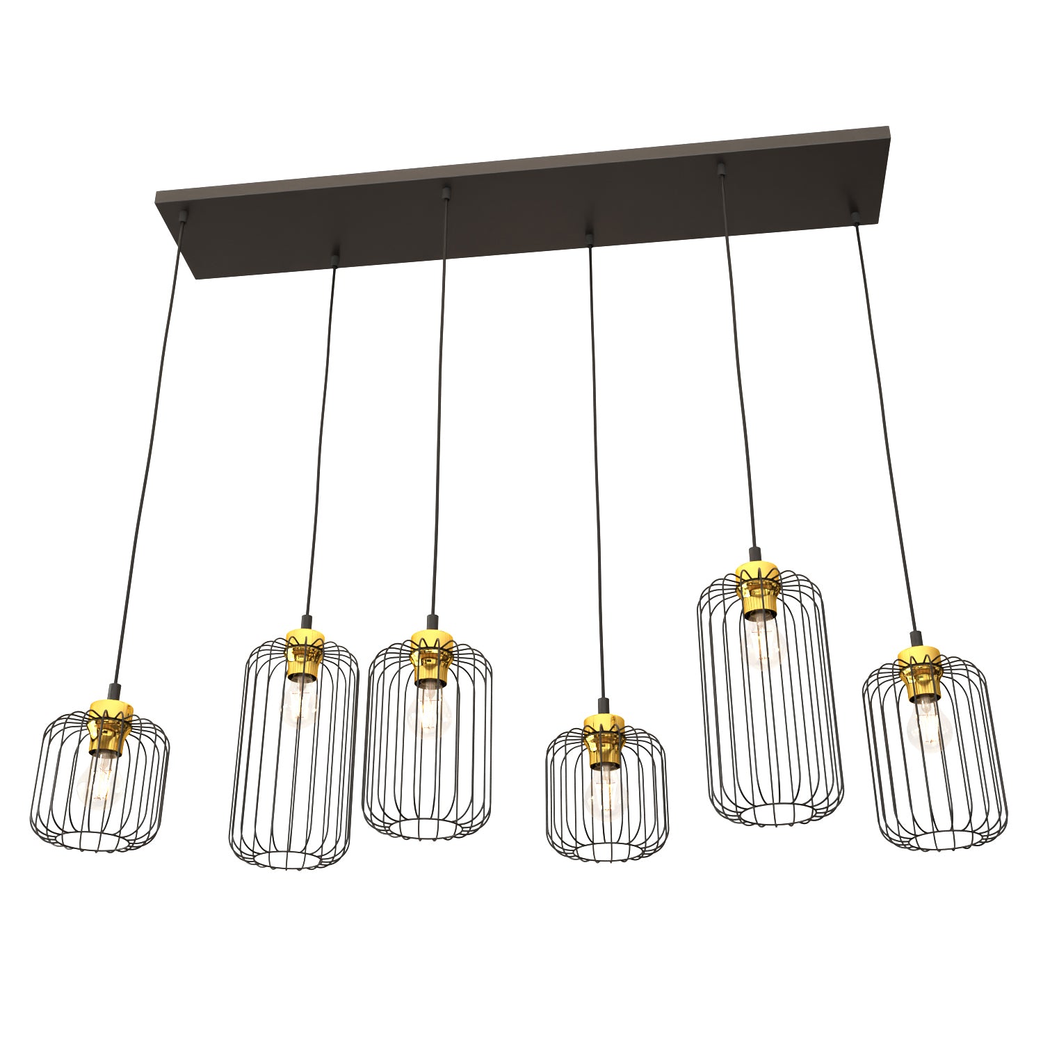 Sospensione Minimal Industrial Minerva 6 Luci Lineari Nera E Oro
