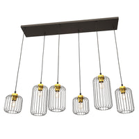 Sospensione Minimal Industrial Minerva 6 Luci Lineari Nera E Oro