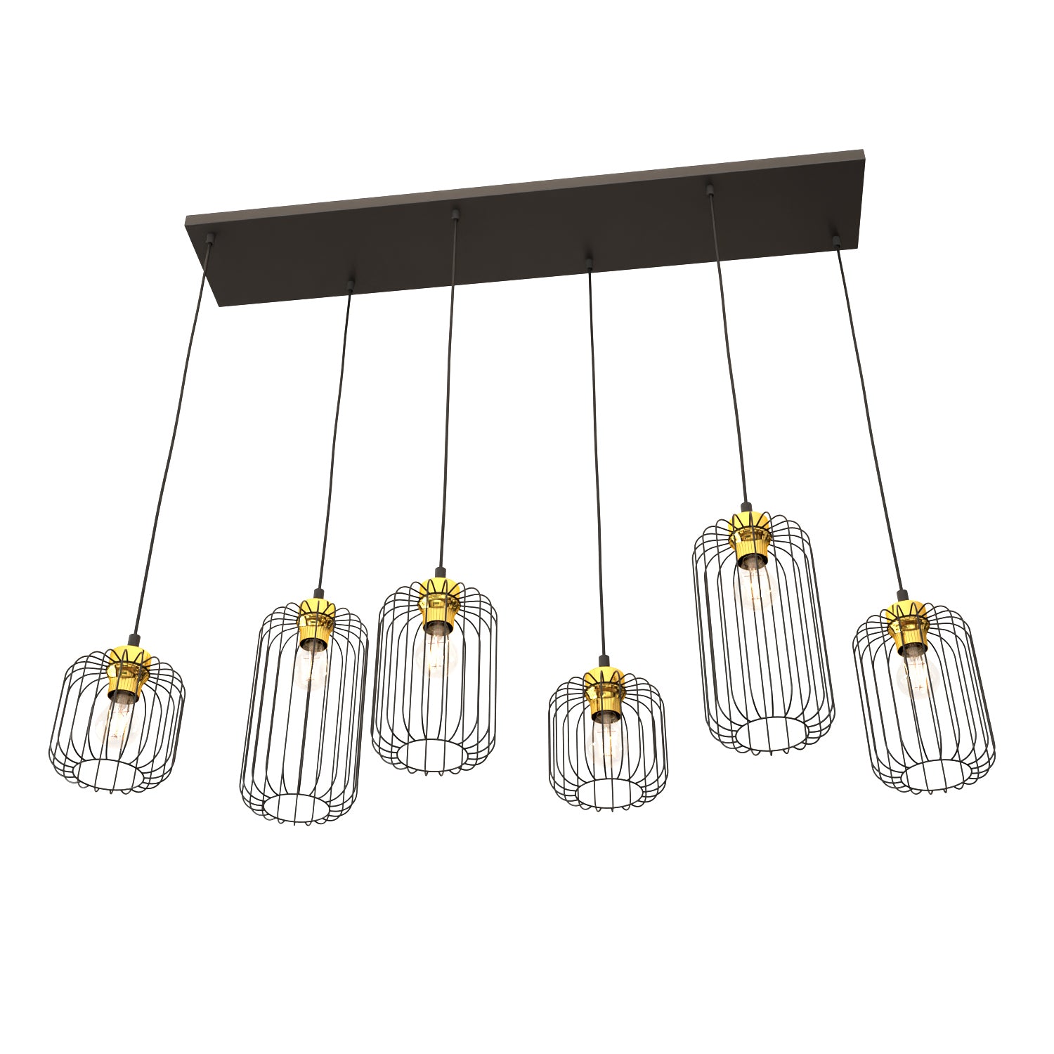 Sospensione Minimal Industrial Minerva 6 Luci Lineari Nera E Oro