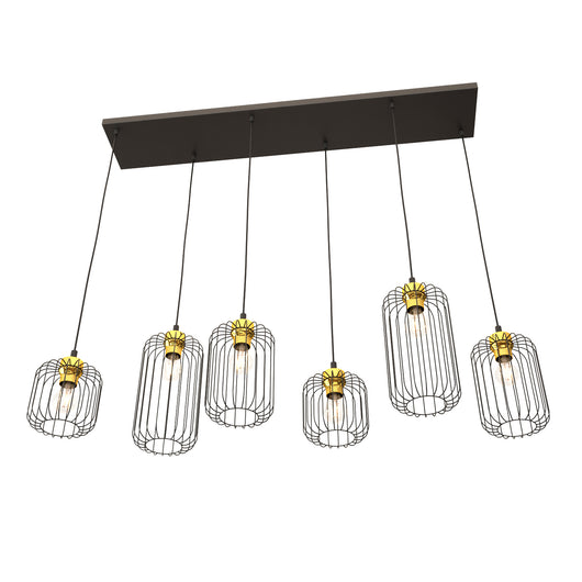 Sospensione Minimal Industrial Minerva 6 Luci Lineari Nera E Oro