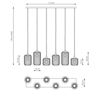 Sospensione Minimal Industrial Minerva 6 Luci Lineari Nera E Oro