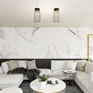 Plafonriera Minimal Industrial Vulcano 1 Luce Nera E Oro