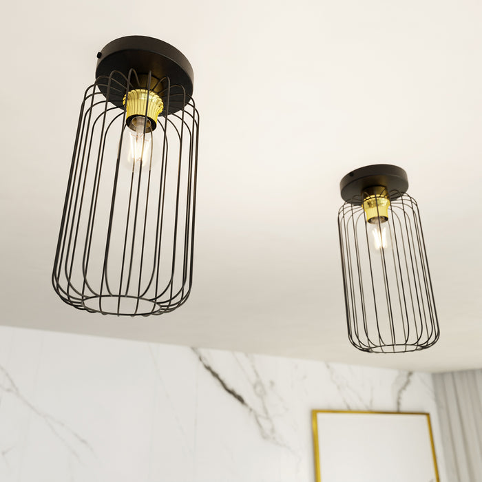 Plafonriera Minimal Industrial Vulcano 1 Luce Nera E Oro