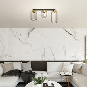 Plafonriera Minimal Industrial Vulcano 3 Luci Lineari Nera E Oro