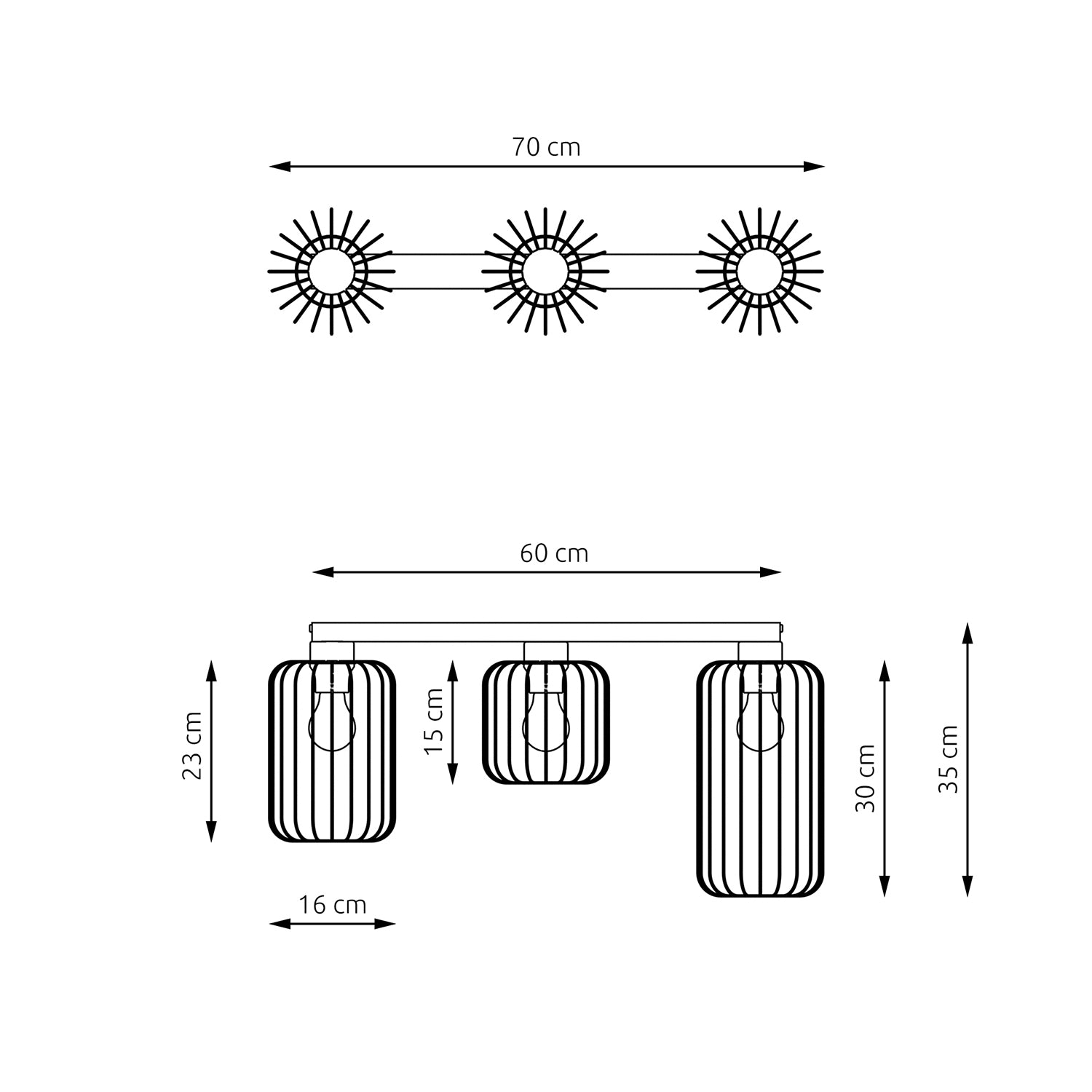 Plafonriera Minimal Industrial Vulcano 3 Luci Lineari Nera E Oro