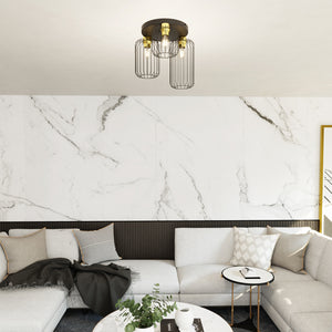 Plafonriera Minimal Industrial Vulcano 3 Luci Tonda Nera E Oro