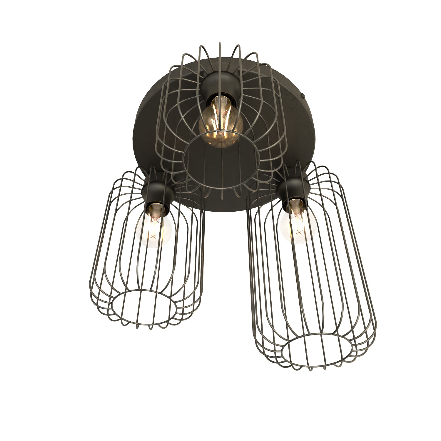 Plafonriera Minimal Industrial Vulcano 3 Luci Tonda Nera