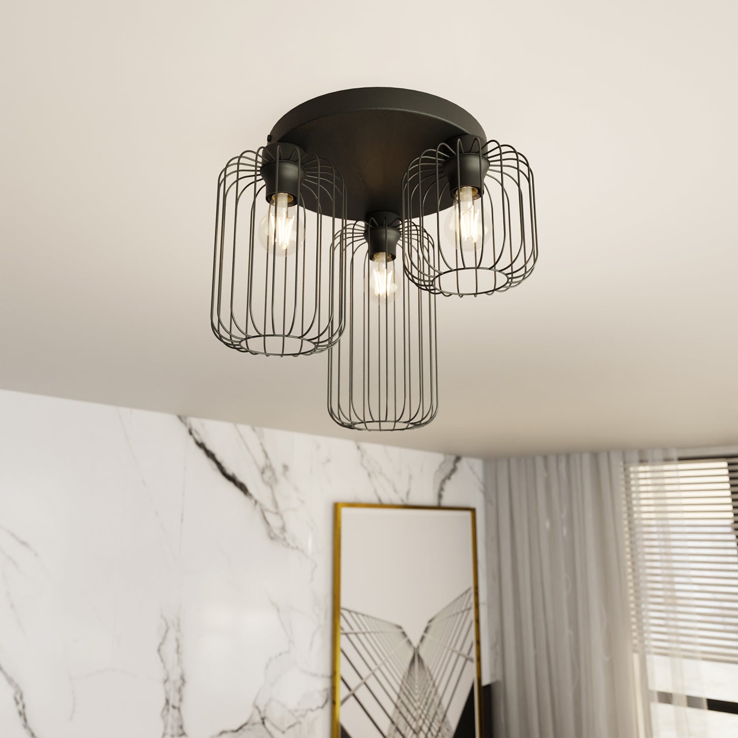 Plafonriera Minimal Industrial Vulcano 3 Luci Tonda Nera