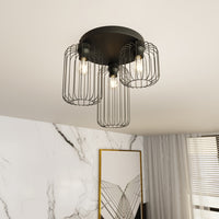 Plafonriera Minimal Industrial Vulcano 3 Luci Tonda Nera