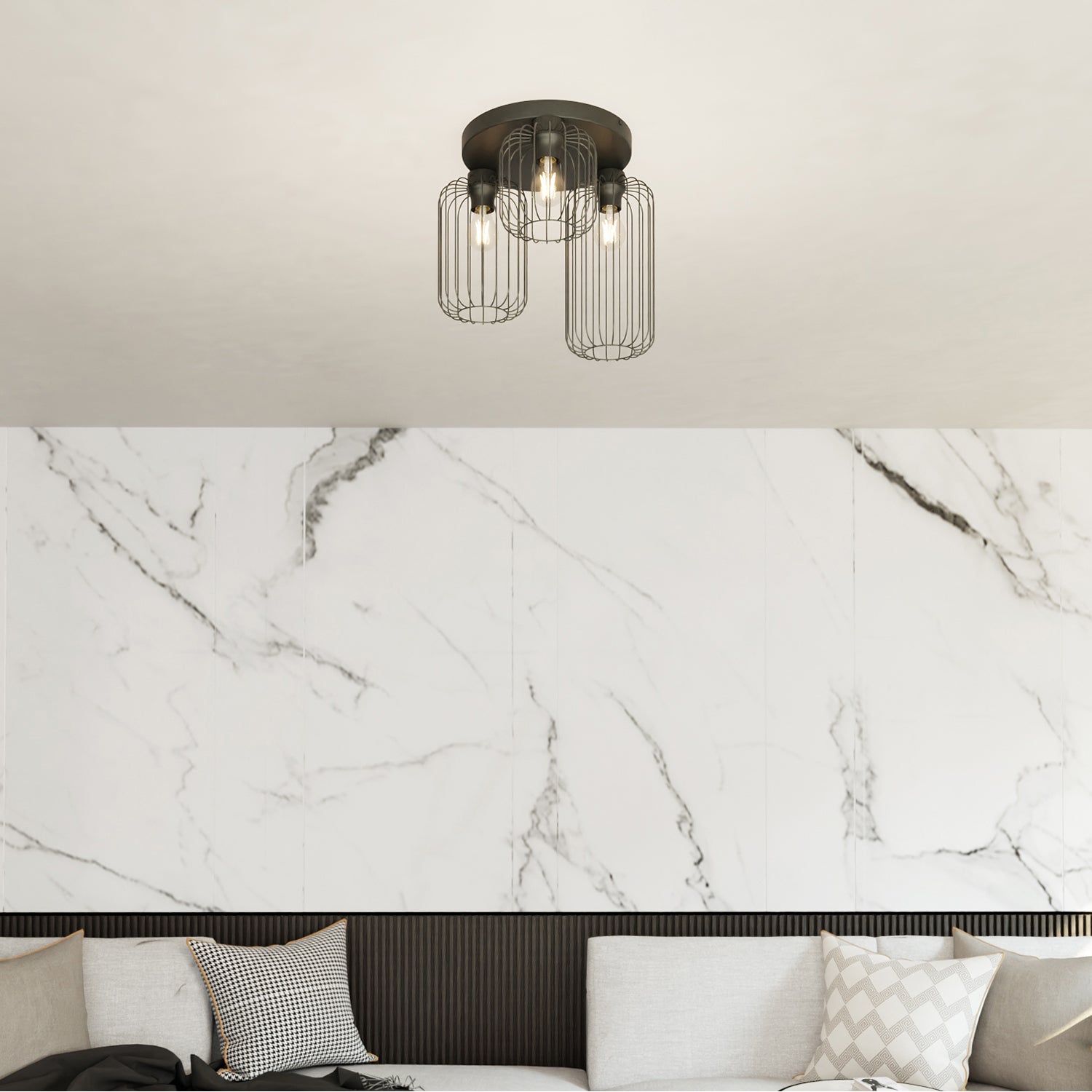 Plafonriera Minimal Industrial Vulcano 3 Luci Tonda Nera