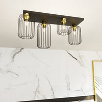 Plafonriera Minimal Industrial Vulcano 4 Luci Lineari Nera E Oro