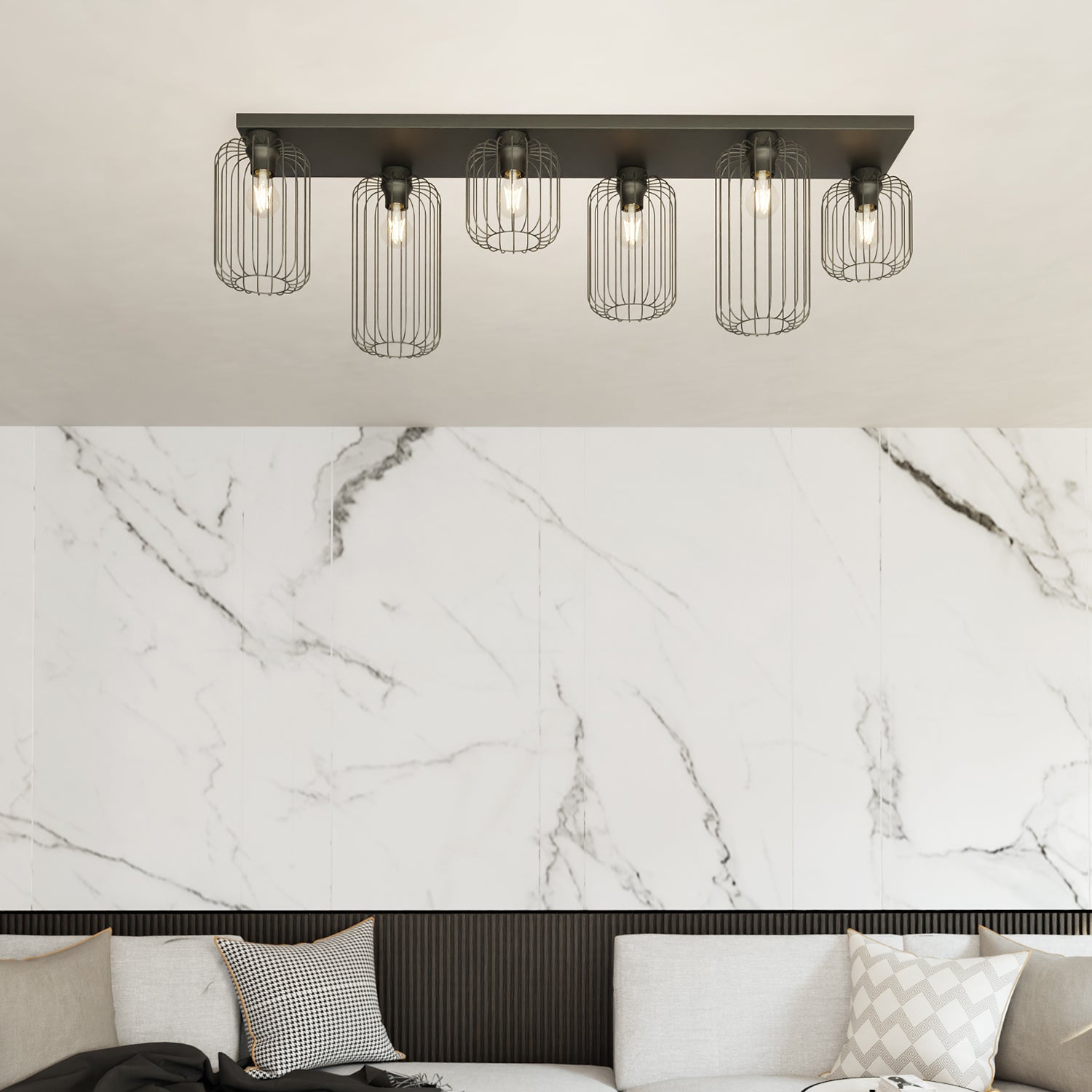 Plafonriera Minimal Industrial Vulcano 6 Luci Lineari Nera