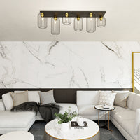 Plafonriera Minimal Industrial Vulcano 6 Luci Lineari Nera E Oro