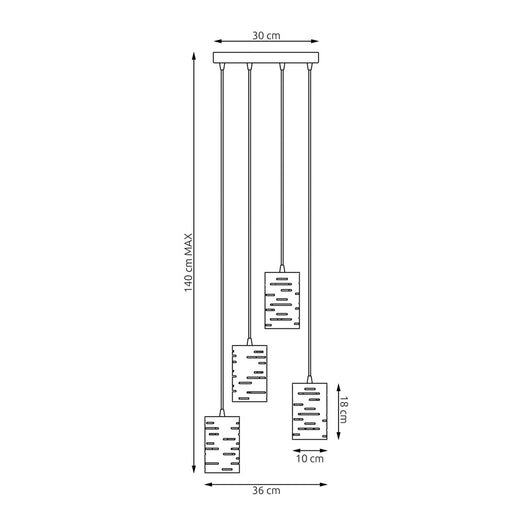 Sospensione 4 Luci Venere Con Base Tonda In Acciaio Nero E Cilindri