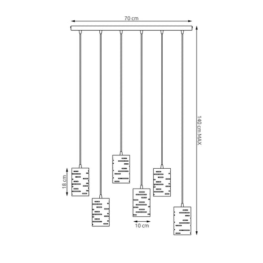 Sospensione 6 Luci Venere Con Base Rettangolare In Acciaio Nero E Cilindri