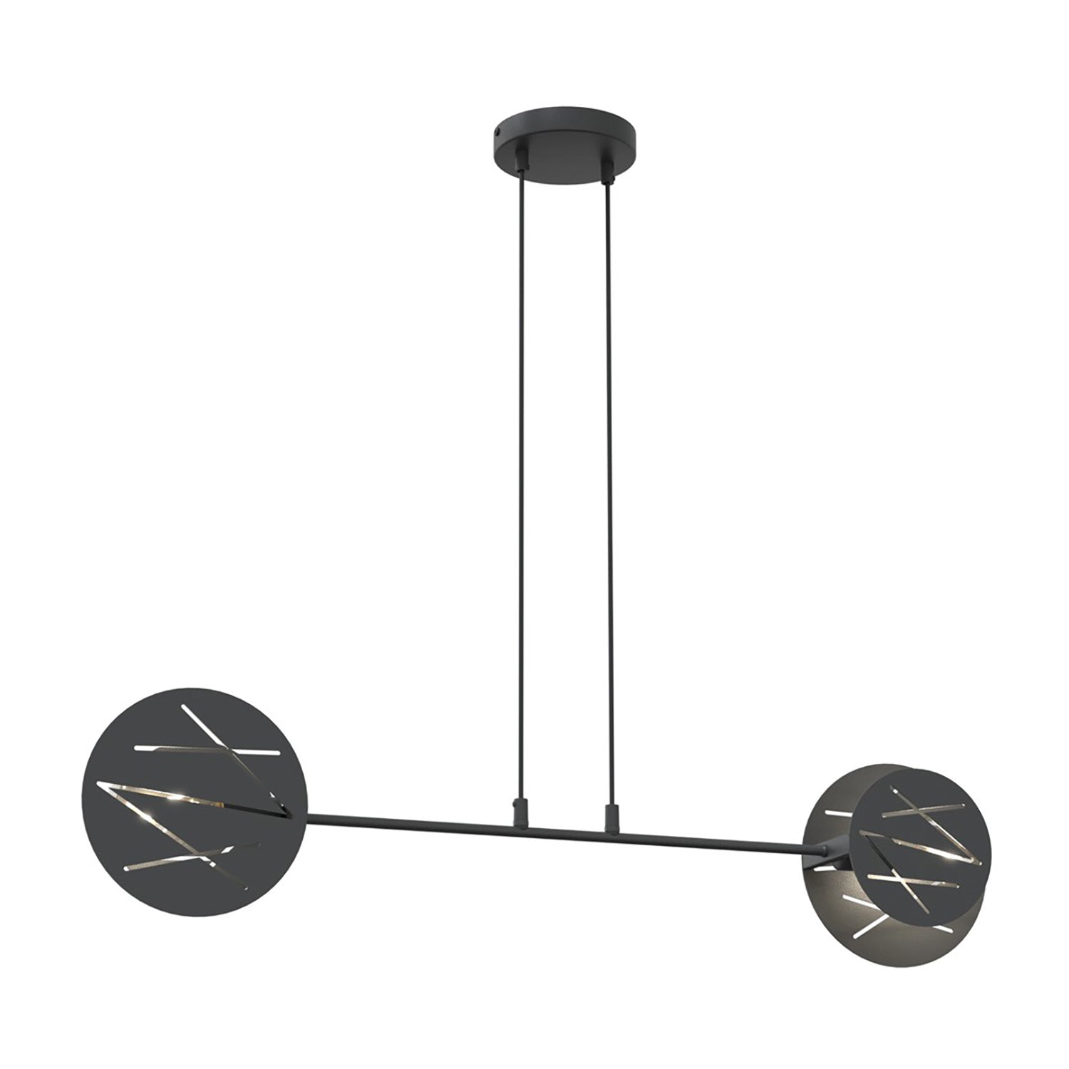 Lampadario 2 Luci Mercurio In Acciaio Nero A Bracci E Diffusori A Cerchio