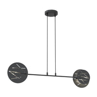 Lampadario 2 Luci Mercurio In Acciaio Nero A Bracci E Diffusori A Cerchio