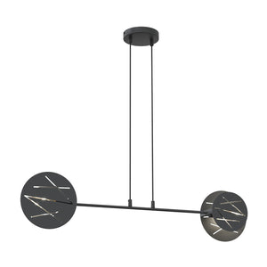 Lampadario 2 Luci Mercurio In Acciaio Nero A Bracci E Diffusori A Cerchio