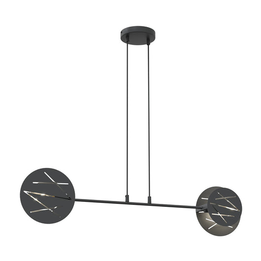 Lampadario 2 Luci Mercurio In Acciaio Nero A Bracci E Diffusori A Cerchio