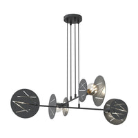 Lampadario 4 Luci Mercurio In Acciaio Nero A Bracci E Diffusori A Cerchio