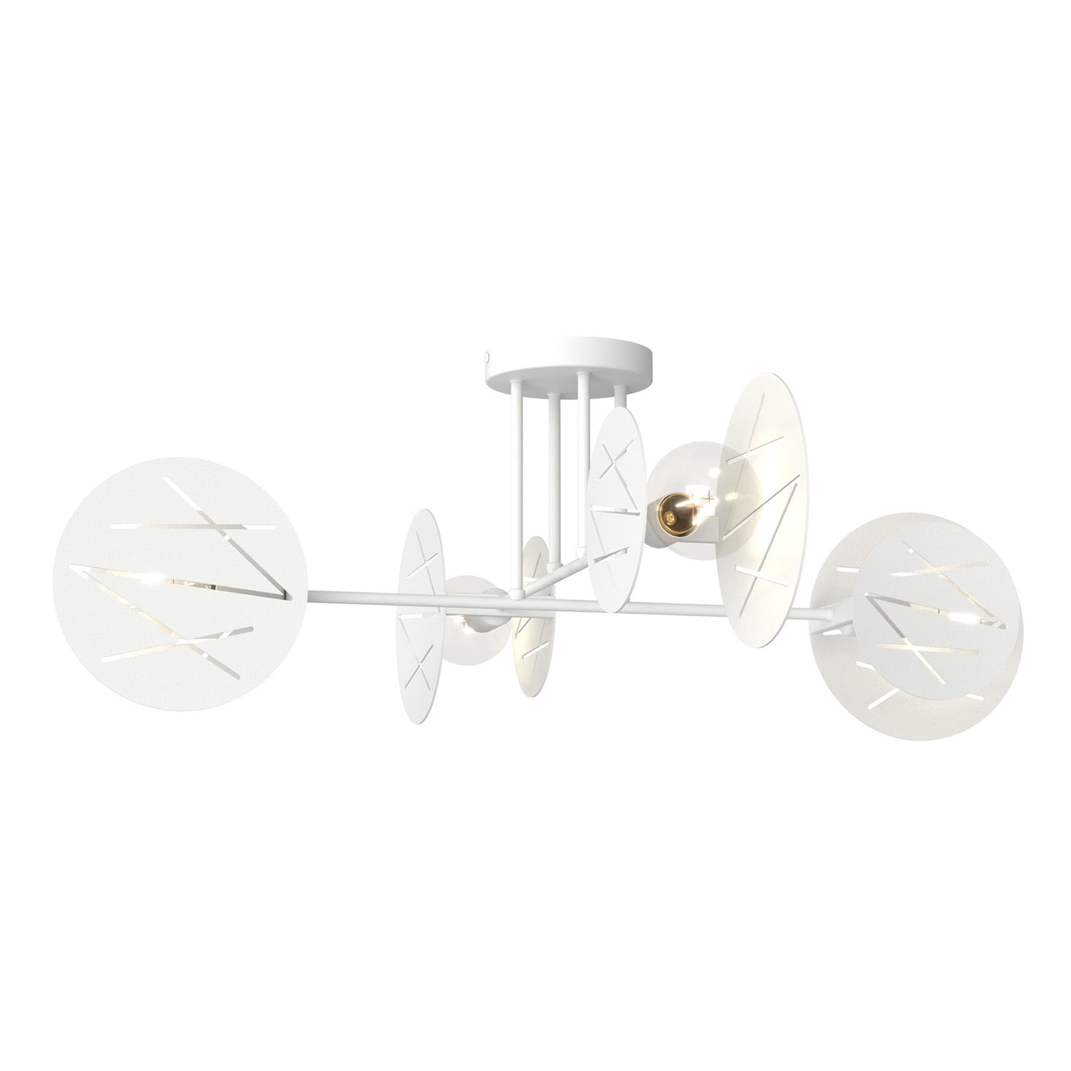 Plafoniera 4 Luci Plutone In Acciaio Bianco A Bracci E Diffusori A Cerchio