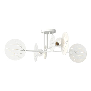 Plafoniera 4 Luci Plutone In Acciaio Bianco A Bracci E Diffusori A Cerchio