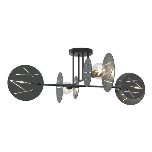 Plafoniera 4 Luci Plutone In Acciaio Nero A Bracci E Diffusori A Cerchio