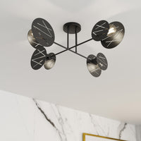 Plafoniera 4 Luci Plutone In Acciaio Nero A Bracci E Diffusori A Cerchio