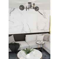 Plafoniera 4 Luci Plutone In Acciaio Nero A Bracci E Diffusori A Cerchio