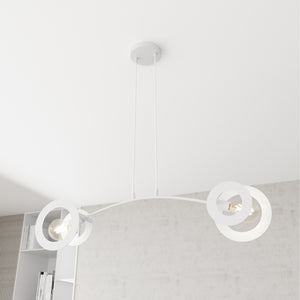 Lampadario 2 Luci Crono Acciaio Bianco A Bracci E Diffusori A Doppio Cerchio