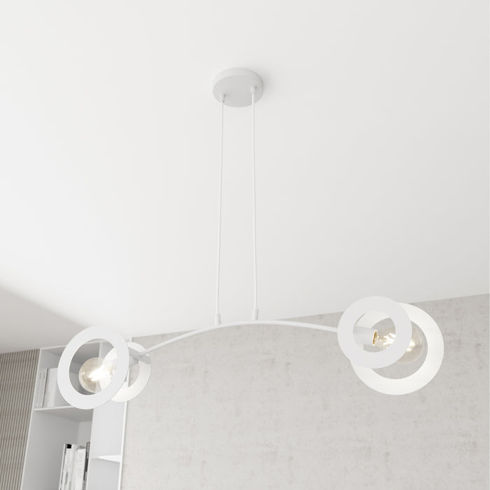 Lampadario 2 Luci Crono Acciaio Bianco A Bracci E Diffusori A Doppio Cerchio