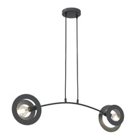 Lampadario 2 Luci Crono In Acciaio Nero A Bracci E Diffusori A Doppio Cerchio