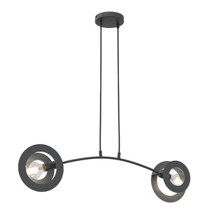 Lampadario 2 Luci Crono In Acciaio Nero A Bracci E Diffusori A Doppio Cerchio