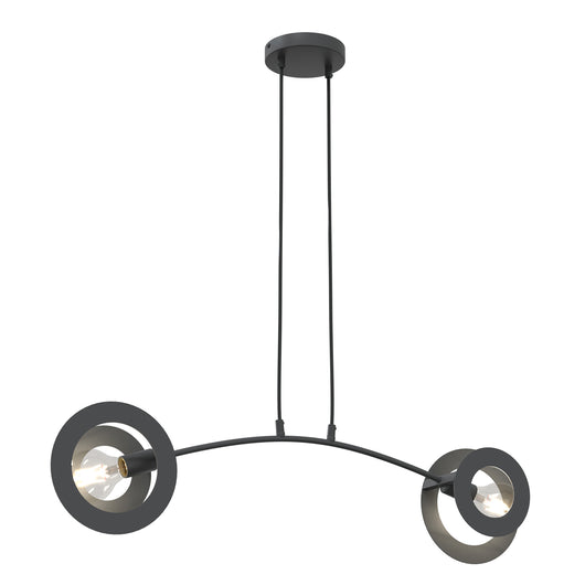 Lampadario 2 Luci Crono In Acciaio Nero A Bracci E Diffusori A Doppio Cerchio