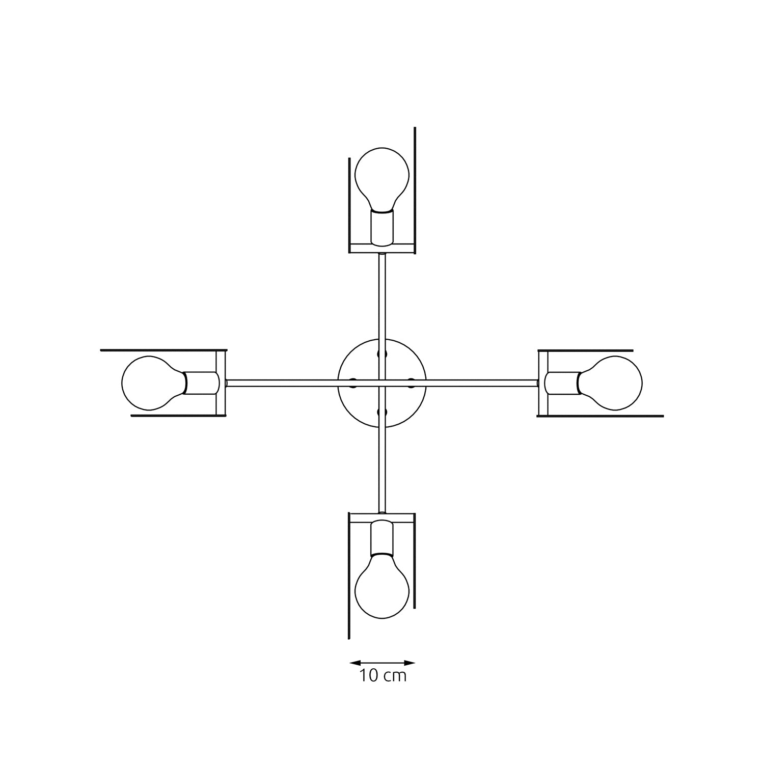 Lampadario 4 Luci Crono In Acciaio Nero A Bracci E Diffusori A Doppio Cerchio