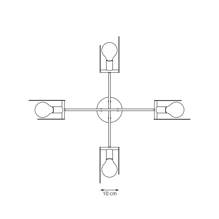 Lampadario 4 Luci Crono In Acciaio Nero A Bracci E Diffusori A Doppio Cerchio