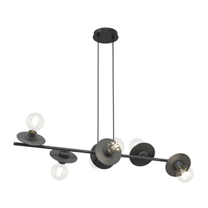 Lampadario 6 Luci Eos In Acciaio Nero Con Barra E Diffusori A Piatti