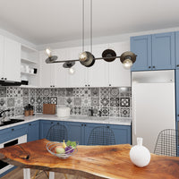 Lampadario 6 Luci Eos In Acciaio Nero Con Barra E Diffusori A Piatti