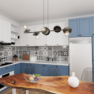 Lampadario 6 Luci Eos In Acciaio Nero Con Barra E Diffusori A Piatti