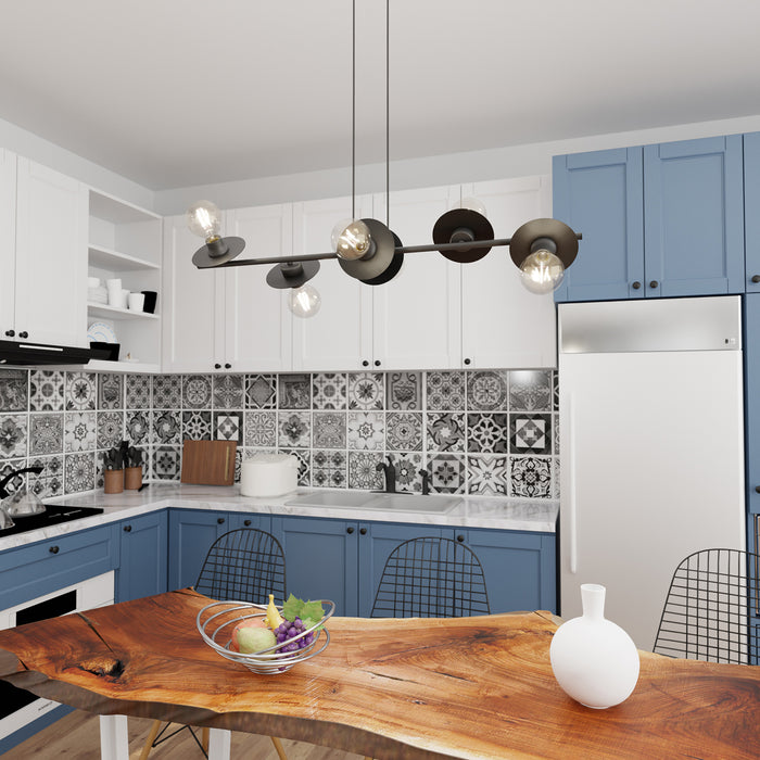 Lampadario 6 Luci Eos In Acciaio Nero Con Barra E Diffusori A Piatti