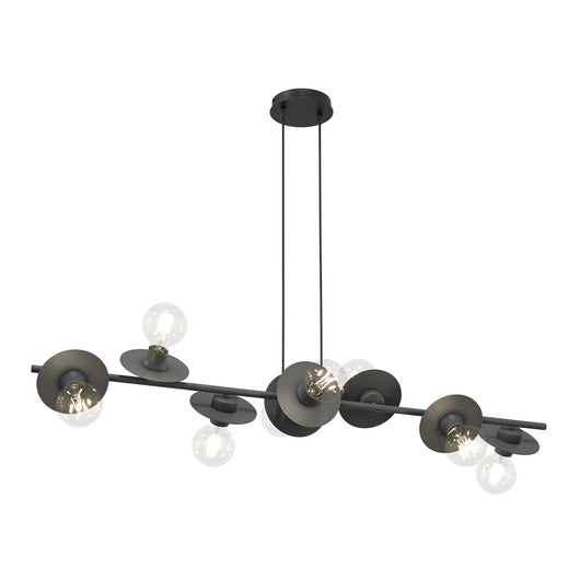 Lampadario 8 Luci Eos In Acciaio Nero Con Barra E Diffusori A Piatti