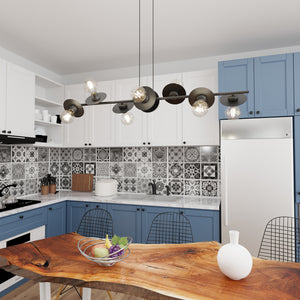 Lampadario 8 Luci Eos In Acciaio Nero Con Barra E Diffusori A Piatti