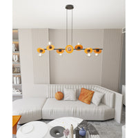 Lampadario 8 Luci Eos In Acciaio Nero E Arancio Con Barra E Diffusori A Piatti