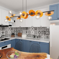 Lampadario 8 Luci Eos In Acciaio Nero E Arancio Con Barra E Diffusori A Piatti