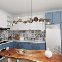 Lampadario 8 Luci Eos In Acciaio Nero E Oro Con Barra E Diffusori A Piatti