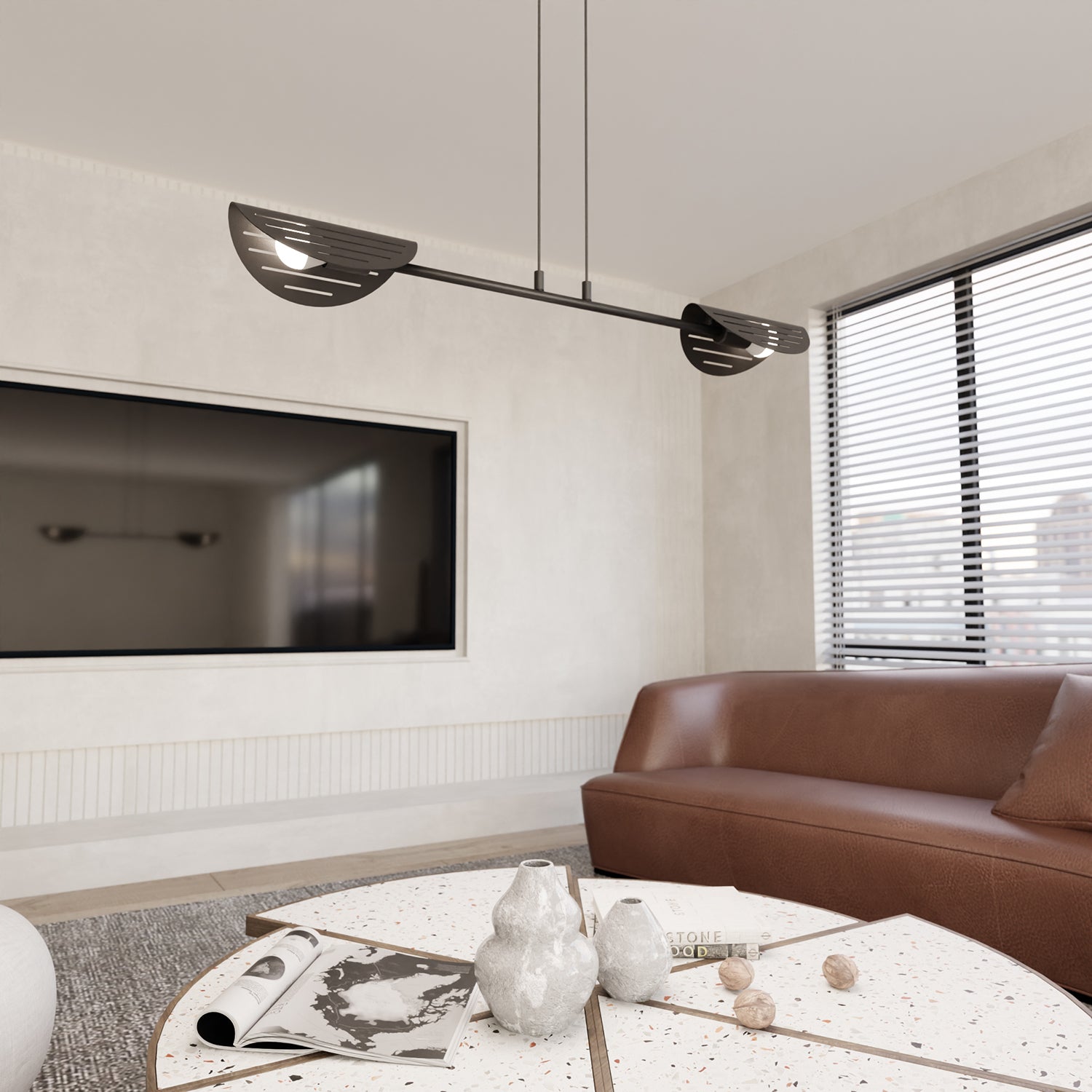 Lampadario Moderno 2 Luci Iperione A Bracci In Acciaio Nero