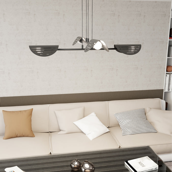 Lampadario Moderno 4 Luci Iperione A Bracci In Acciaio Nero